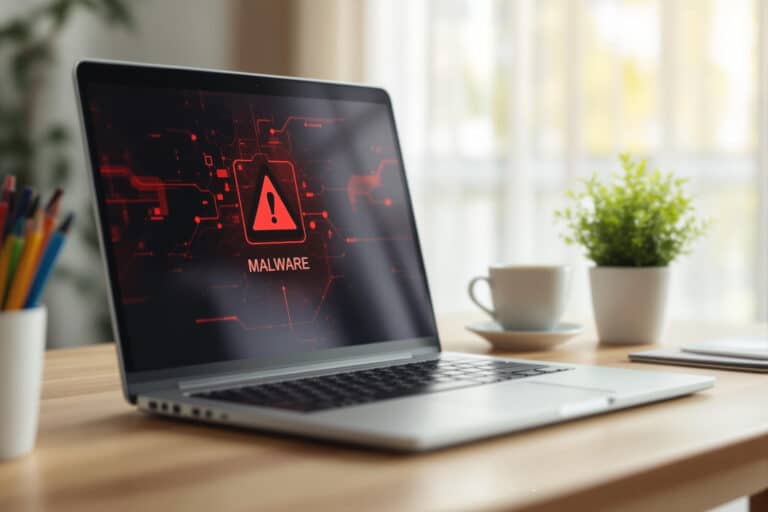 Laptop with malware alert